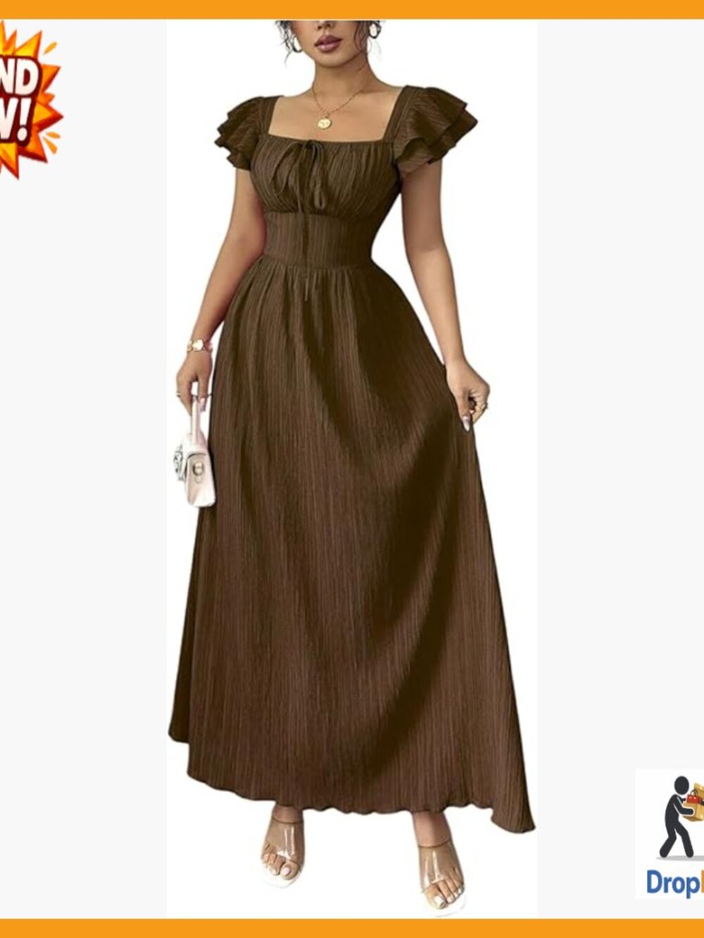 Layered Cap Sleeve Maxi Dress Square Neck Tie Front Summer Beach Casual